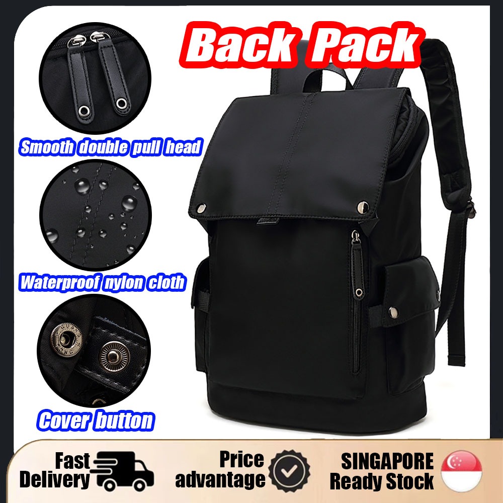 【SG STOCK】Black travel laptop backpack men bag pack Nylon Oxford cloth waterproof Fashionable  with large casual capacity bag