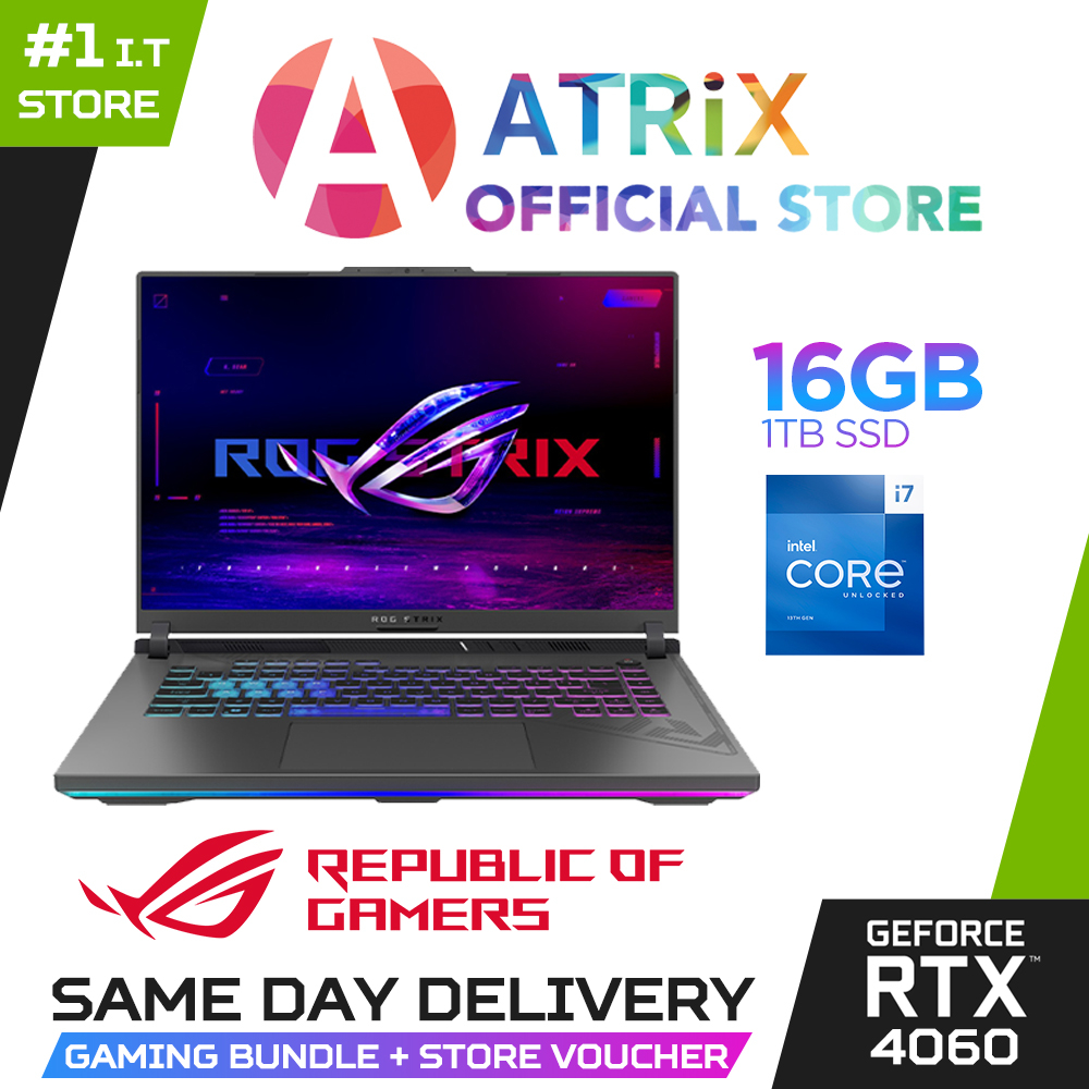 【Same Day Delivery】ROG Strix G16 G614JV-N3066W | 16.0" FHD+ | i7-13650HX | RTX 4060 | 16GB DDR5 | 1TB SSD |